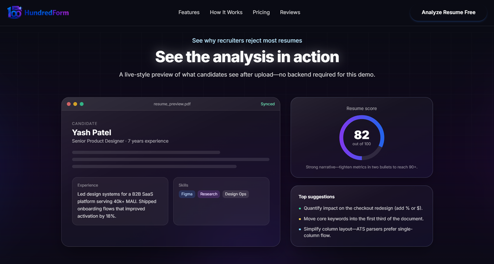 Hunderedform team building ATS-friendly resume tools